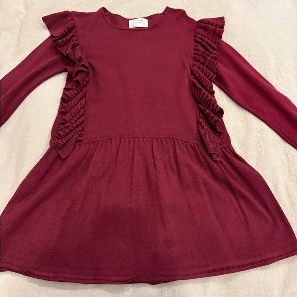 Zara Girl’s Burgundy Ruffle knit Sweater Dress Sz 9-10